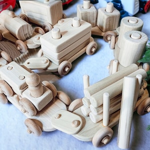 Train Set Wooden, Chemical Free Toys, Gift for Grandson, play Set, Wooden Toy Sets For Kids, USA Wood, Removable Blocks, Sensory Toy for kid