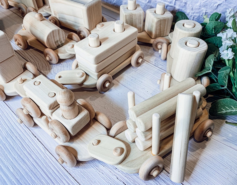 Train Set Wooden Chemical Free Toys Gift for Grandson Play Etsy