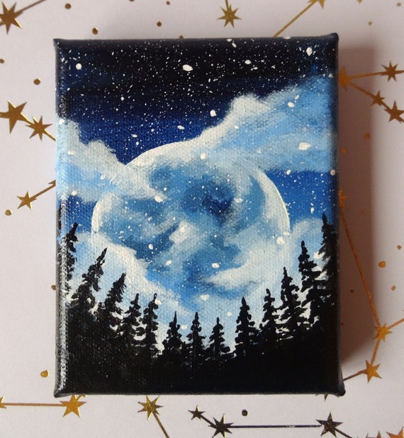night sky painting with moon