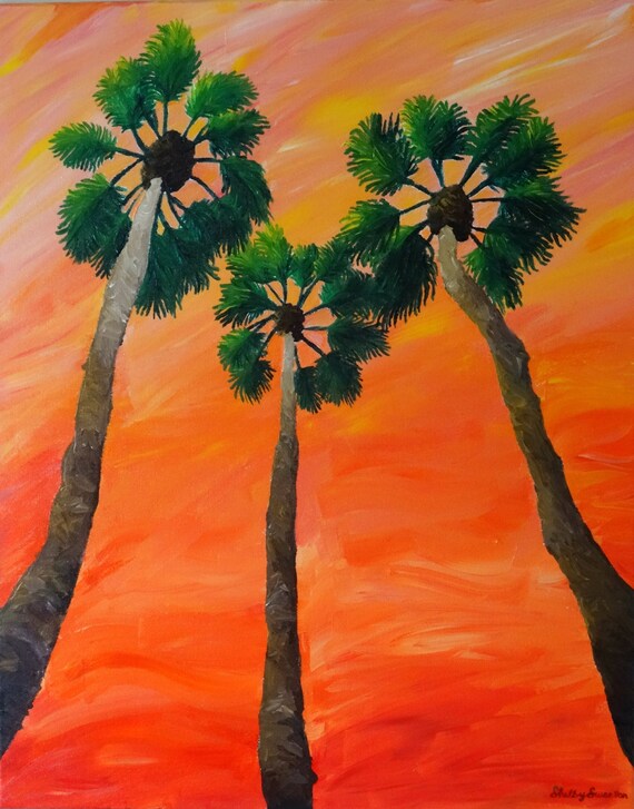 Palm Tree Painting Acrylic Sunset Tropical Art Original 16x20 Beach Florida Canvas Art
