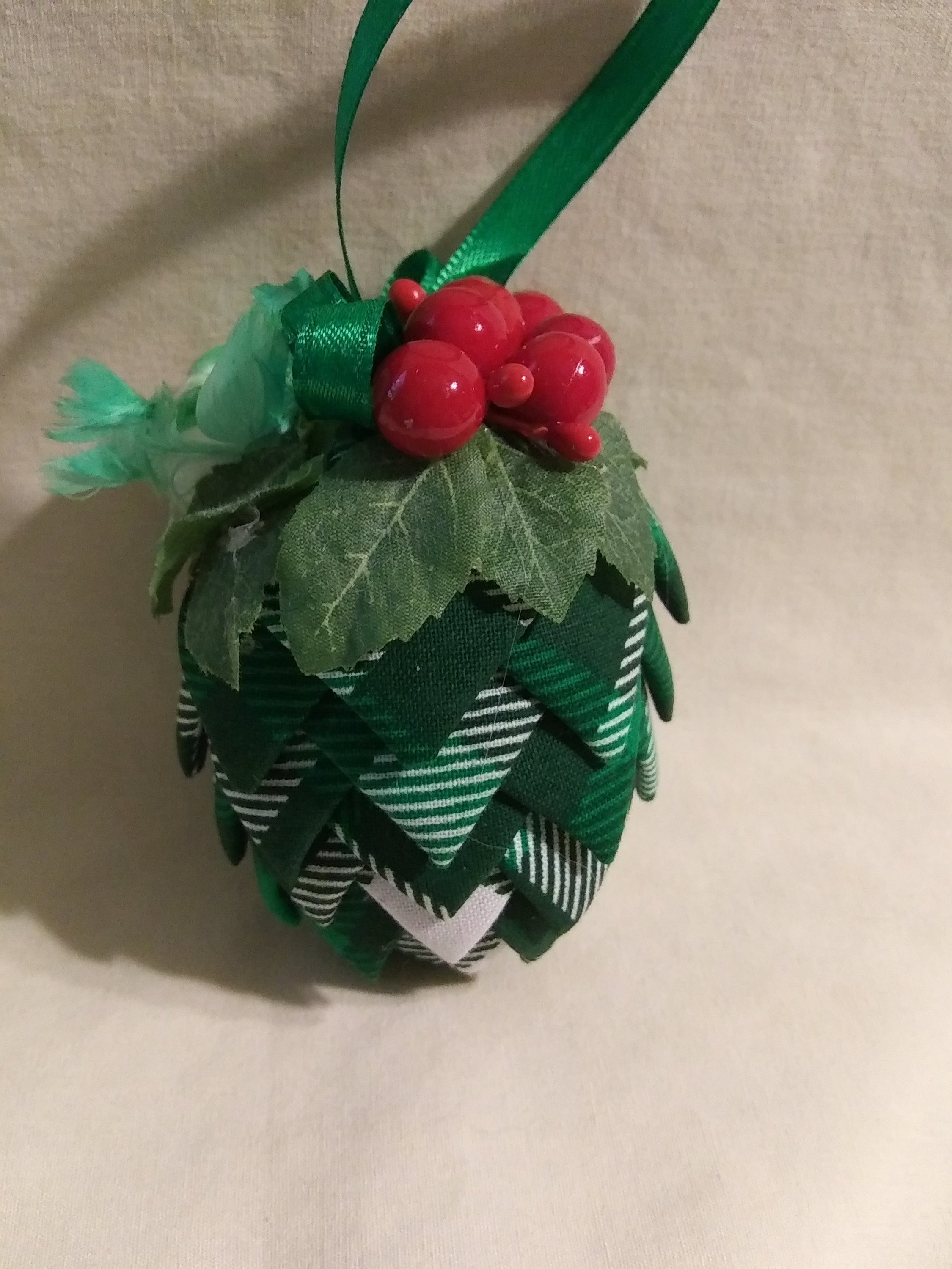 Green Plaid Fabric Folded Pinecone Ornament Etsy