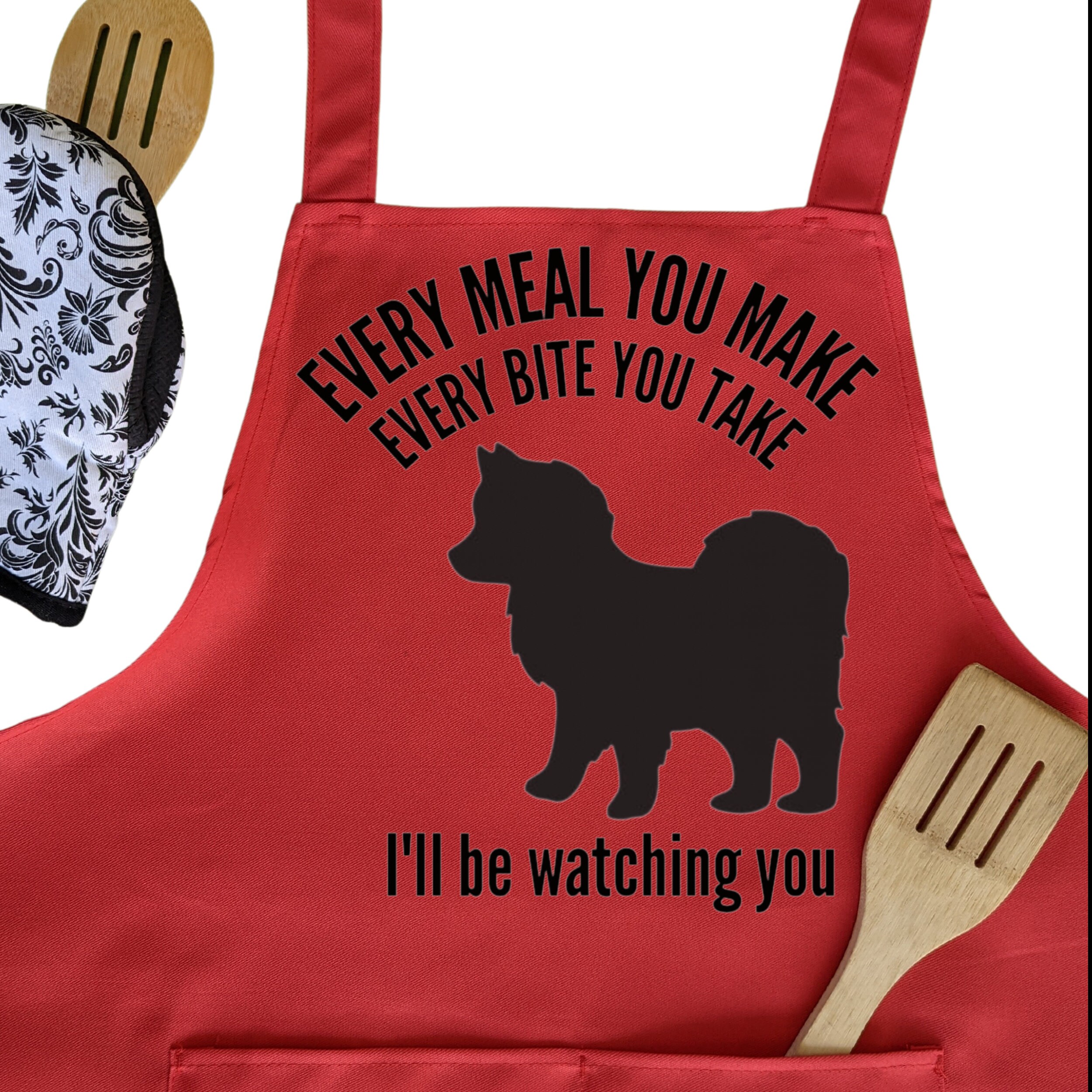 Pomsky Apron, Funny Pomeranian Husky Adult Unisex Bib Apron With 2 ...