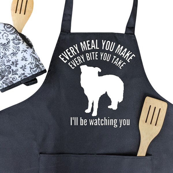 Border Collie Apron, Funny Adult Unisex Bib Apron With 2 Pockets-Artist Baking Cooking Kitchen Apron, Personalized with Breed