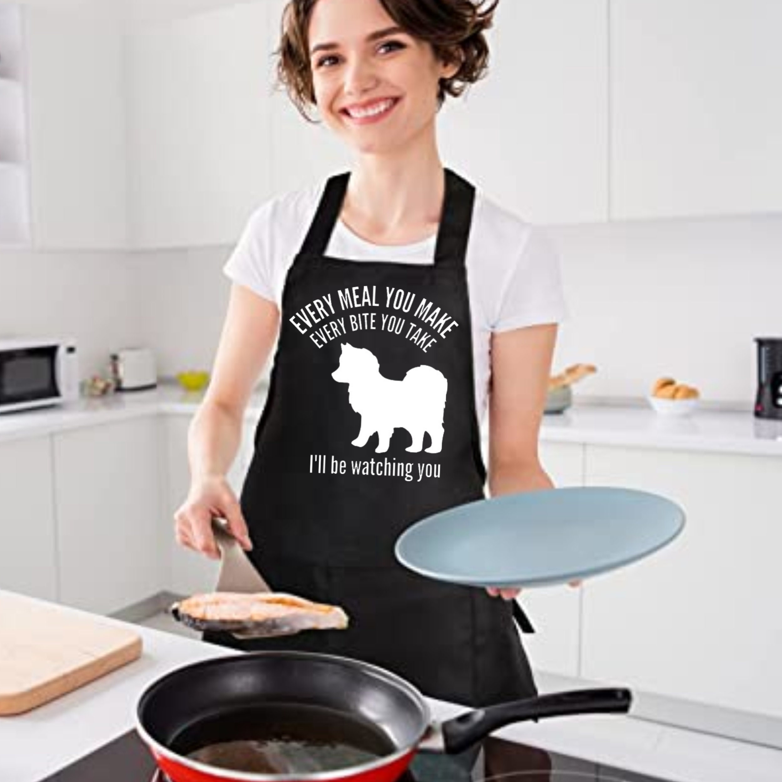 Pomsky Apron, Funny Pomeranian Husky Adult Unisex Bib Apron With 2 ...
