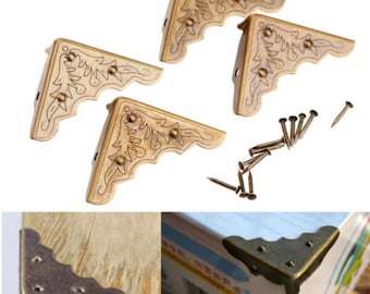 4 Pcs Antique Metal Corner Decorative Protector Jewelry Box Gift Wine Chest Box Wood Case Feet Leg Corner Guard for Furniture