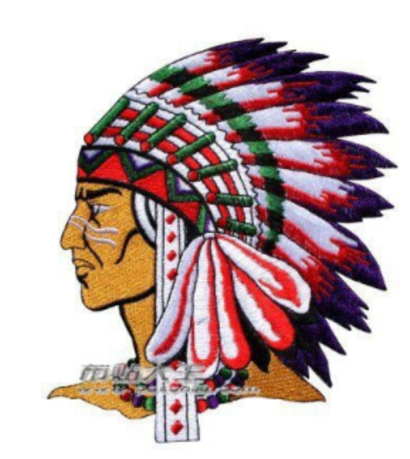 Large Indian Chief Head Embroidered Iron On Patch Applique Biker Jacket XL Large Indian Chief Head Embroidered Iron On Patch Applique Biker Jacket XL