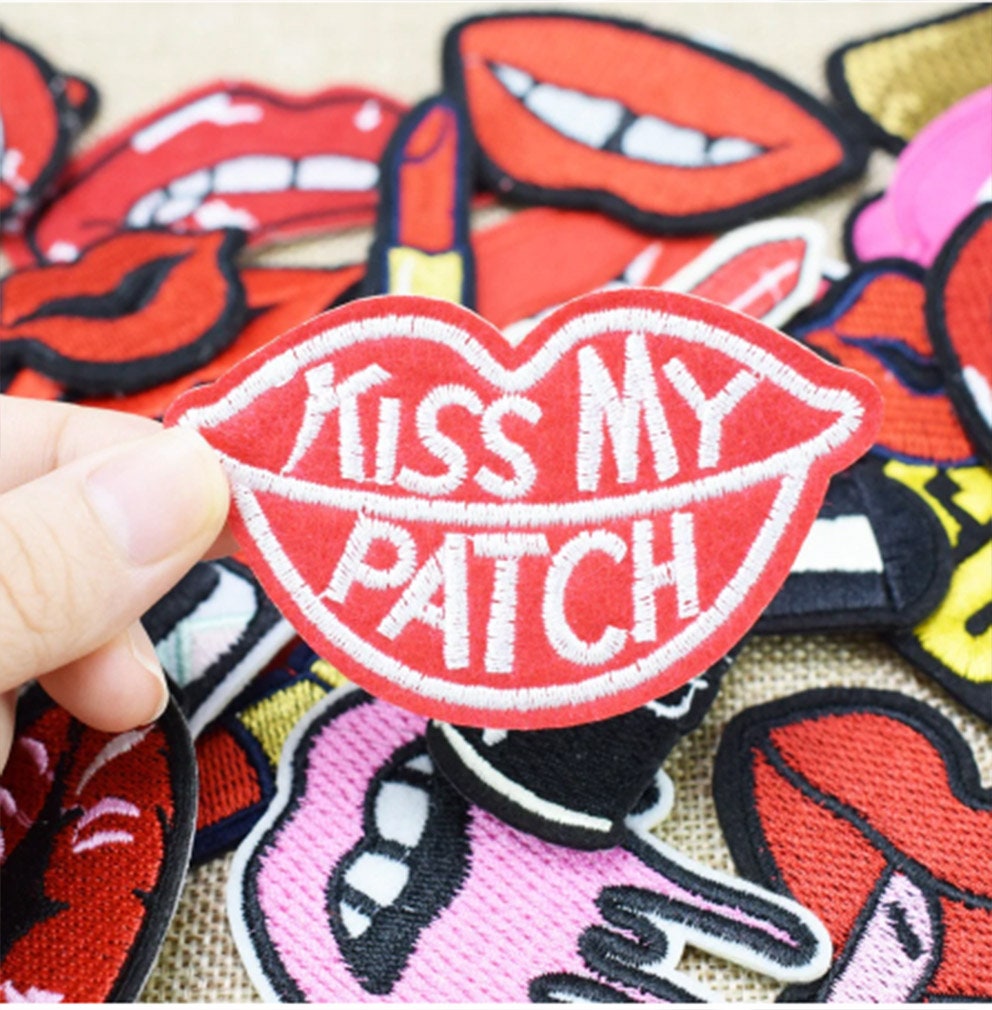 10 PCs Lips and lipstick patch embroidered kiss patch applique Etsy