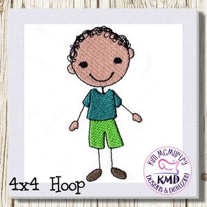 Machine Embroidery Stick Boy Curly Hair: Size 4x4, Instant Download, Exclusive KMDemb Machine Embroidery Design