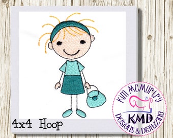 Embroidery Stick Lady Blonde Hair: Size 4x4, Instant Download, KMDemb Machine Embroidery Design