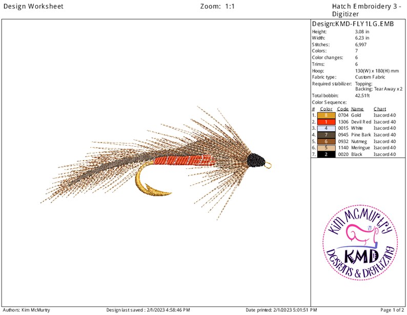 Embroidery Fishing Fly 1 Large: Size 5x7, Instant Download, Exclusive KMDemb Machine Embroidery Design image 2