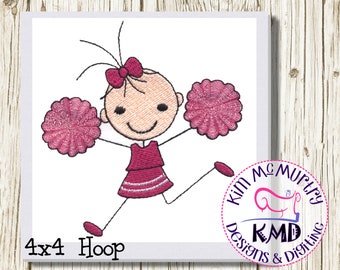 Embroidery Cheerleader Stick Girl: Size 4x4, Instant Download, KMDemb Machine Embroidery Design