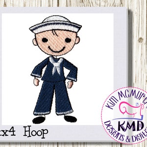 Embroidery Stick Boy Sailor: Size 4x4, Instant Download, Exclusive KMDemb Machine Embroidery Design image 1