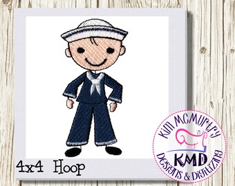 Embroidery Stick Boy Sailor: Size 4x4, Instant Download, Exclusive KMDemb Machine Embroidery Design