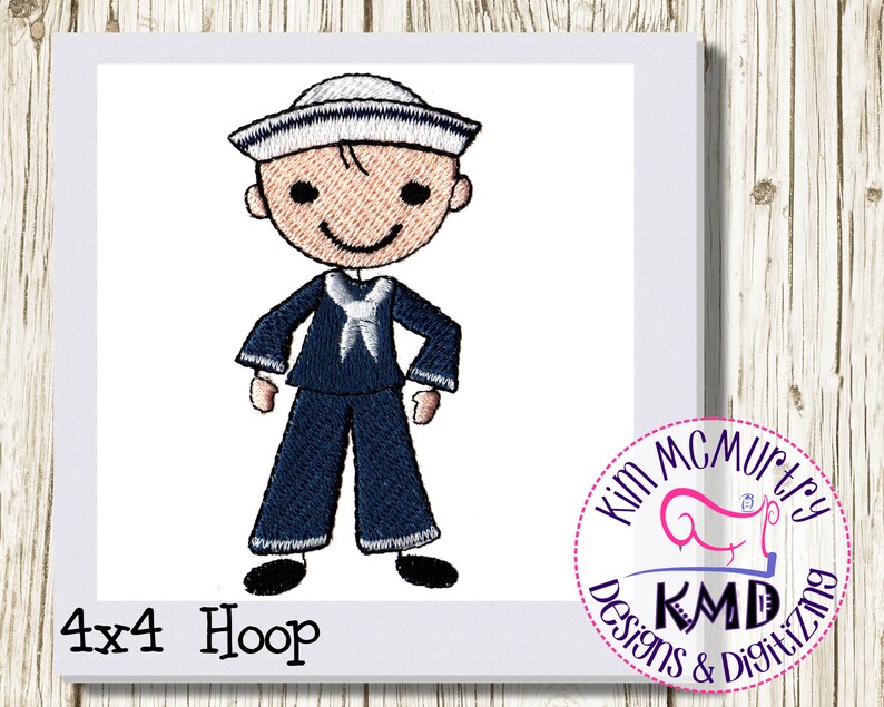 Embroidery Stick Boy Sailor: Size 4x4, Instant Download, Exclusive KMDemb Machine Embroidery Design image 1