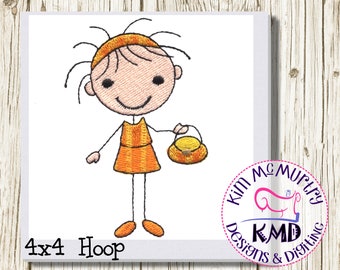 Embroidery Shopper Stick Girl: Size 4x4, Instant Download, KMDemb Machine Embroidery Design