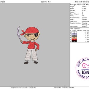 Embroidery Stick Boy Pirate: Size 4x4, Instant Download, KMDemb Machine Embroidery Design image 2