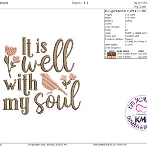 Embroidery It is Well with My Soul : Size 5x7 / 6x6, Instant Download, KMDemb Machine Embroidery Design image 2