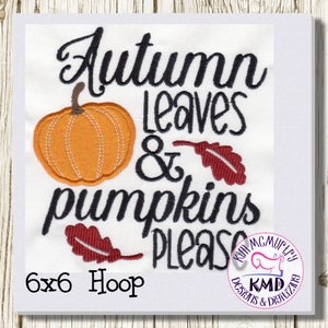 Herbstlaub und Kürbisse Applikation, Maschinenstickerei, (6x6) (Instant Download)