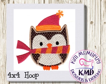 Embroidery Winter Applique Owl 1: Size 4x4, Instant Download, KMDemb Machine Embroidery Design
