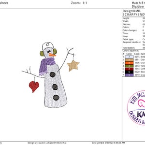 Embroidery Scrappy Snowman: Size 4x4, Instant Download, KMDemb Machine Embroidery Design image 2