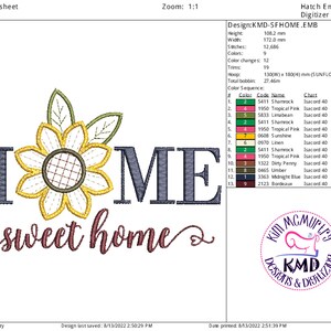 Bordado exclusivo apliques girasol hogar dulce hogar: Tamaño 5x7, Descarga instantánea, Diseño de bordado a máquina KMDemb imagen 3