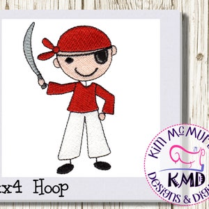 Embroidery Stick Boy Pirate: Size 4x4, Instant Download, KMDemb Machine Embroidery Design image 1