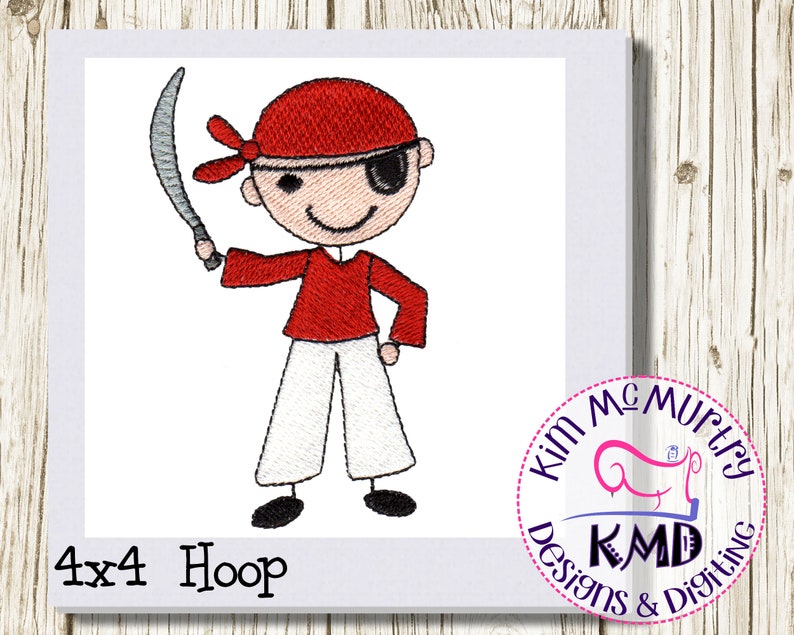 Embroidery Stick Boy Pirate: Size 4x4, Instant Download, KMDemb Machine Embroidery Design image 1