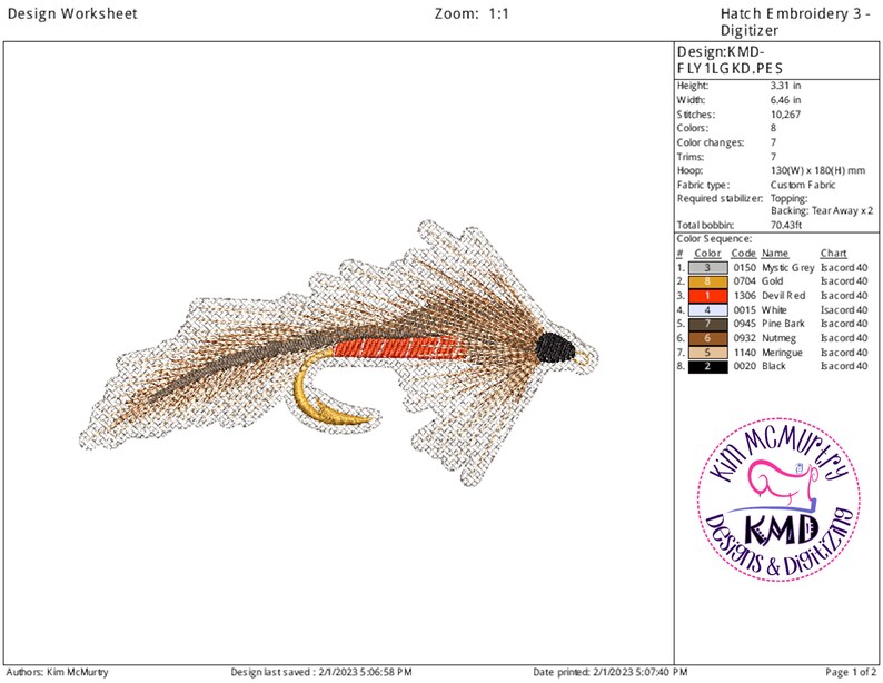 Embroidery Fishing Fly 1 Large: Size 5x7, Instant Download, Exclusive KMDemb Machine Embroidery Design image 4