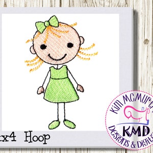 Embroidery Stick Girl Blonde Hair: Size 4x4, Instant Download, KMDemb Machine Embroidery Design image 1