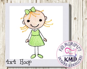 Embroidery Stick Girl Blonde Hair: Size 4x4, Instant Download, KMDemb Machine Embroidery Design