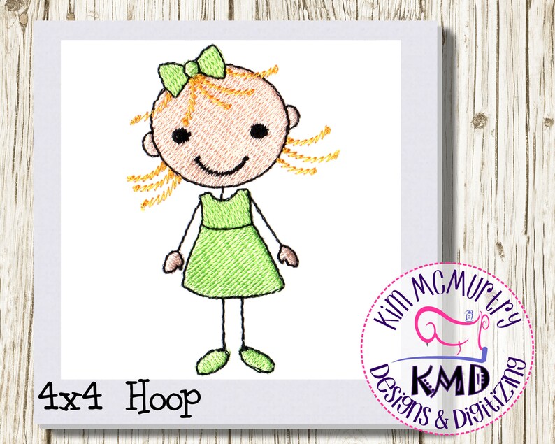 Embroidery Stick Girl Blonde Hair: Size 4x4, Instant Download, KMDemb Machine Embroidery Design image 1