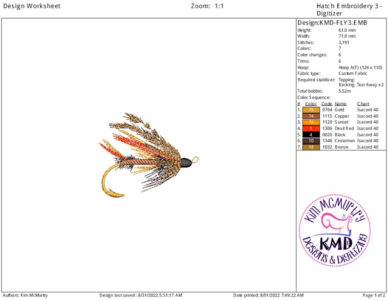 Bordado Pesca Mosca 3: Tamaño 4x4, Descarga Instantánea, Diseño Exclusivo de Bordado de Máquina KMDemb imagen 2