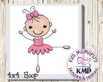 Embroidery Ballerina Stick Girl: Size 4x4, Instant Download, KMDemb Machine Embroidery Design
