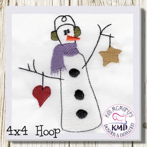 Embroidery Scrappy Snowman: Size 4x4, Instant Download, KMDemb Machine Embroidery Design image 1