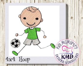 Embroidery Stick Boy Soccer Player: Size 4x4, Instant Download, KMDemb Machine Embroidery Design