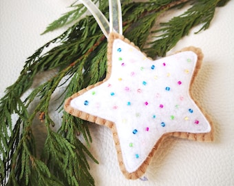 Sprinkled white felt cookie Christmas tree ornament