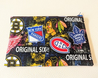 Original Six Hockey Fabric Zipper Pencil Case // Hockey Team Gift