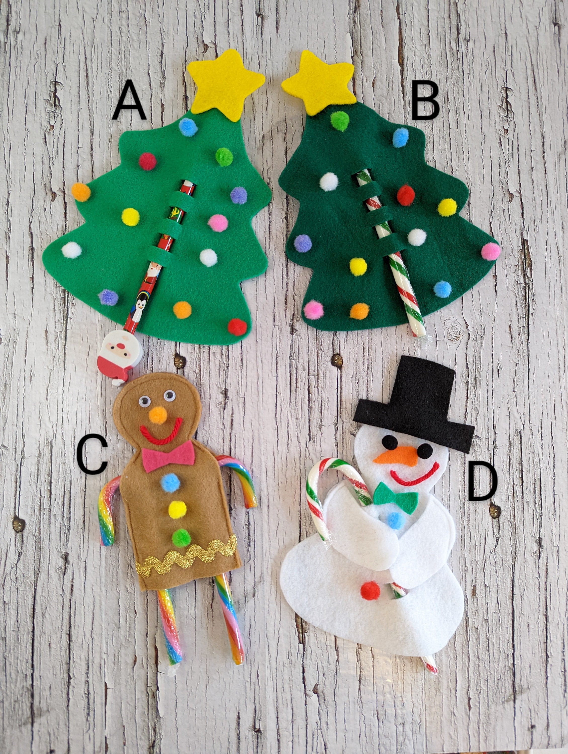 DIY Felt Candy Cane Christmas Tree Holder // Felt Candy Cane Snowman