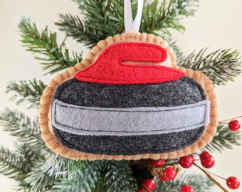 Canadian Curling Rock Felt Fabric Tree Ornament (RED) - 1 ornament