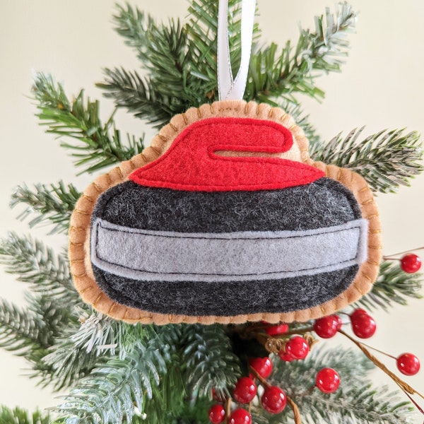 Kanadischer Curling Rock Filzstoff Baumschmuck (ROT) - 1 Ornament