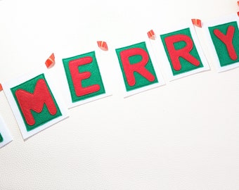 MERRY Felt wall banner // Christmas banner // Wall hanging felt decoration