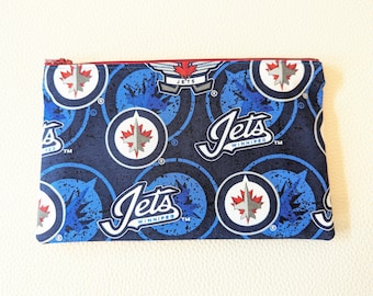 Winnipeg Jets Fabric Pencil Case // Hockey team zipper pouch