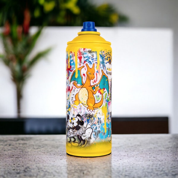 Spray Pop'Art Charizard X Mickey&Minnie - Skulptur - Französischer Künstler - personalisiertes Geschenk - Dekoration - Kunst