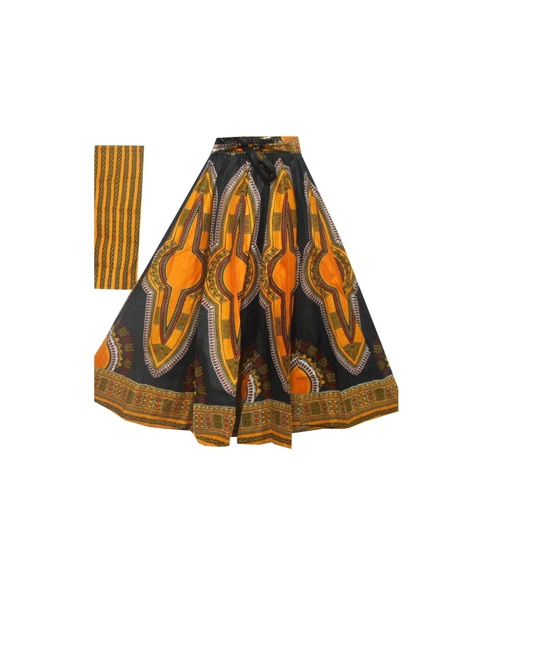 New Women African Dashiki Print Skirt Elastic Waist Orange Yellow Free Size 