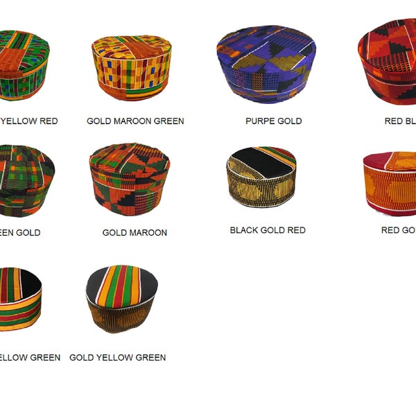 African Traditional Kente Kofi Hat Black Lives Matter Cap Kufi Hat Red Gold Purple Black Size 51 52 53 54 55 56 57 58 59 60 61 62 63 64 cm