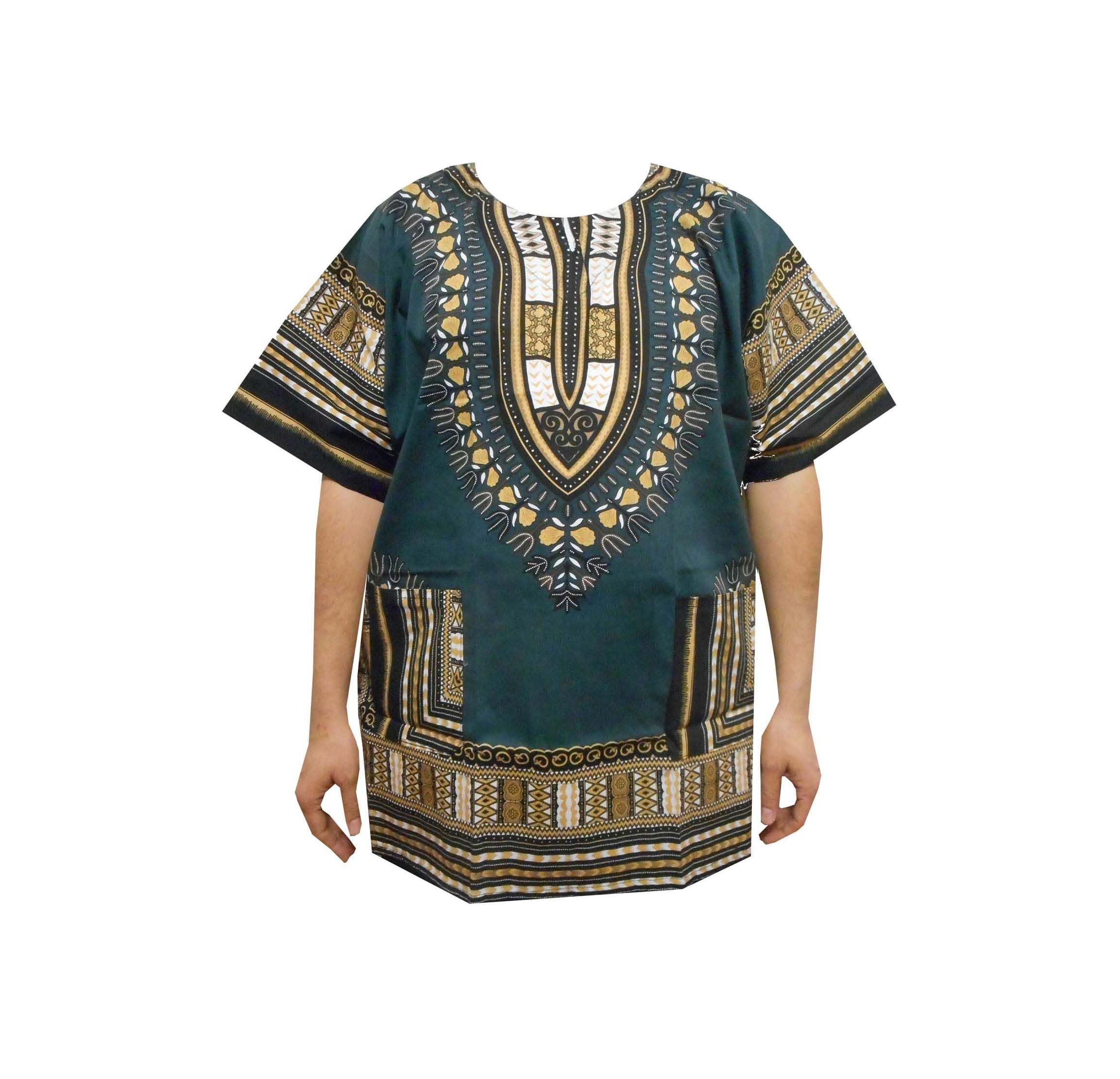 Men Women African Dashiki Top Shirt Traditional Blouse Green Plus Size 1X 2X 3X 