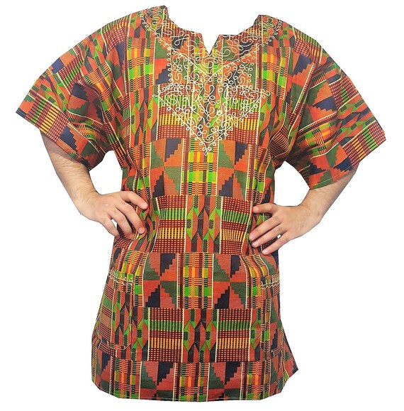 Kente Dashiki African Men Women Dashiki Shirt Hippie Blouse Ethnic Top One Size