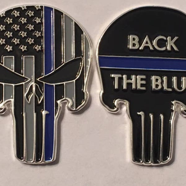 Thin Blue Line Back the Blue Skull Police Challenge Coin  **FREE SHIPPING**