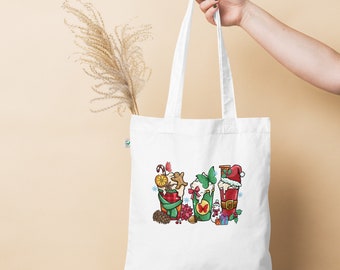 Organic Christmas tote bag , Christmas Gift For Her , Christmas Tote Bag , Eco Friendly Fabric .