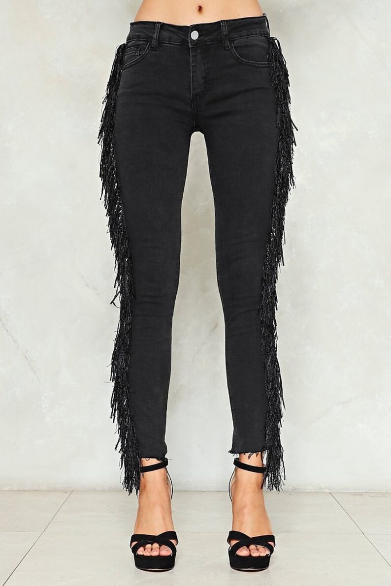 denim fringe jeans